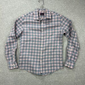 Untuckit Shirt Mens Medium Pink Blue Gingham Check Linen Long Sleeve Slim Sutton